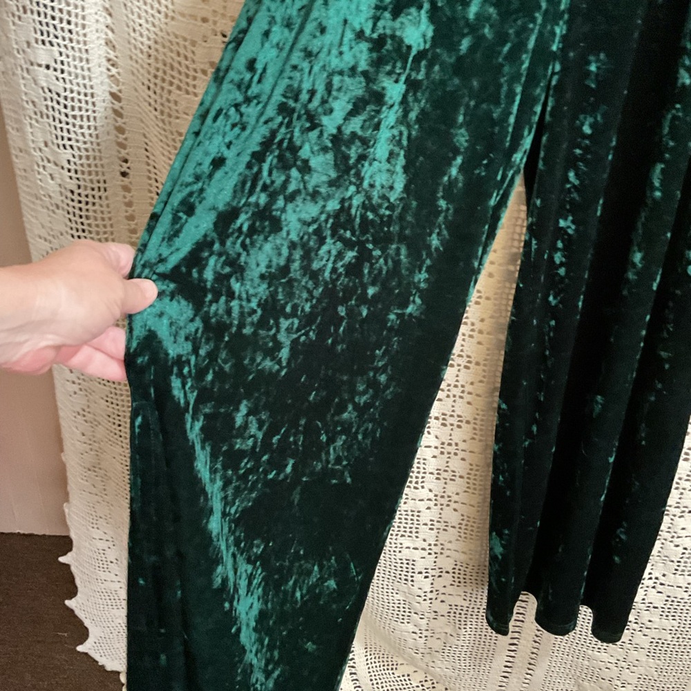 NWT Oddi Oddy Emerald Green Crushed Velvet Wide Leg Slit Leg pants 2X - Picture 3 of 8
